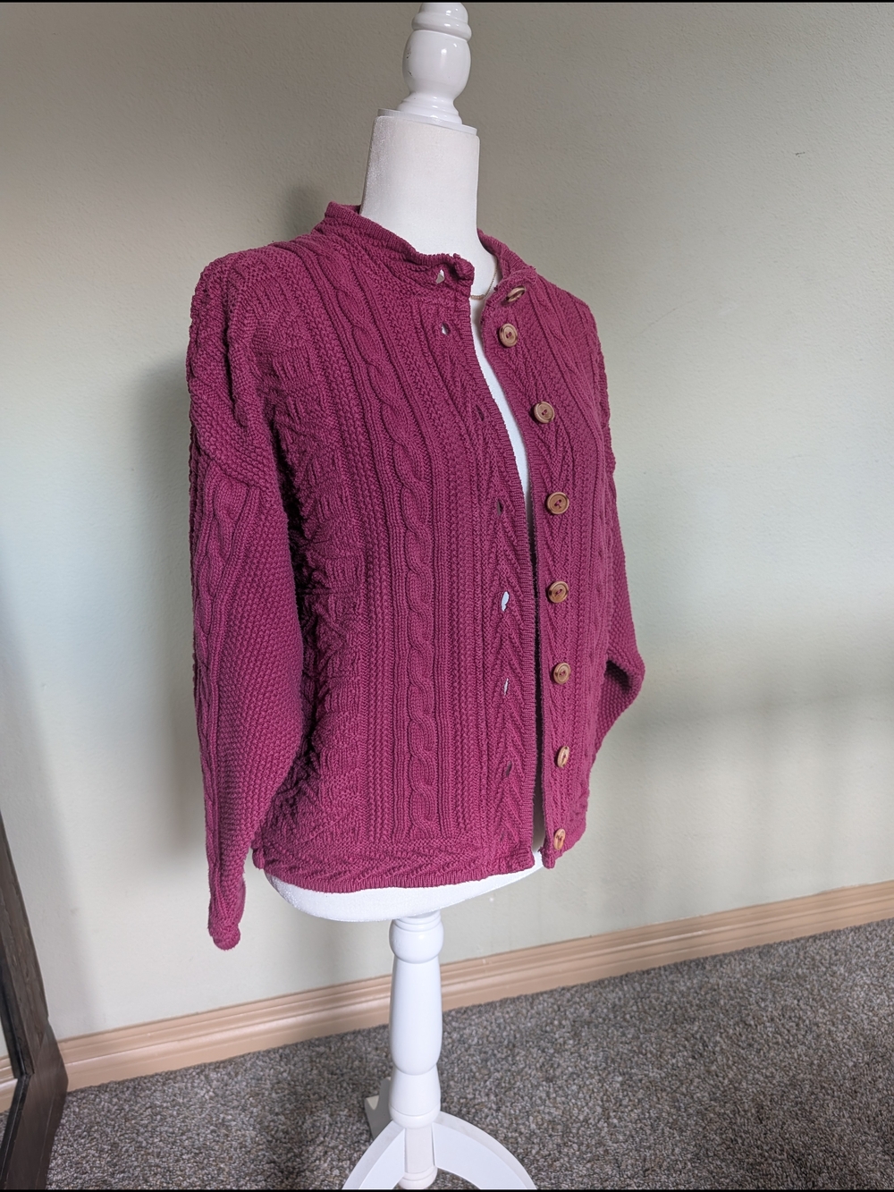 Vintage L.L Bean 100% Cotton Cardigan Cable Knit Made in USA - Large